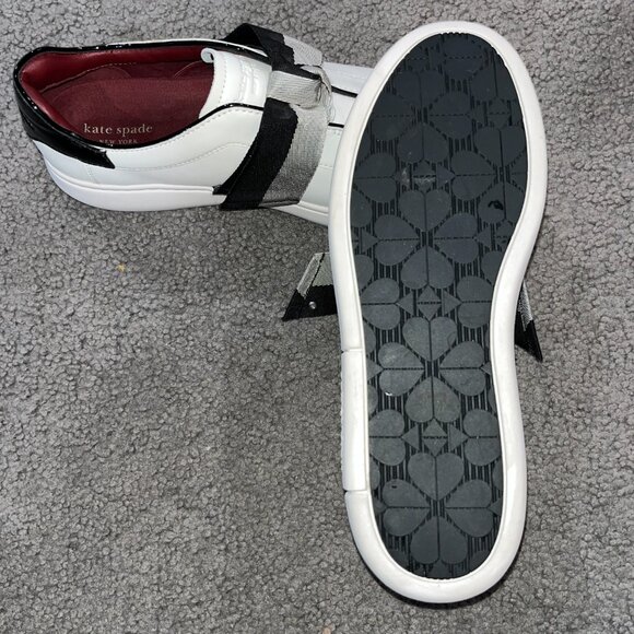 KATE SPADE The LEXI SLIP ON SNEAKERS BLACK WHITE & GRAY RIBBON BOWS - EUC - 10B - Picture 11 of 12